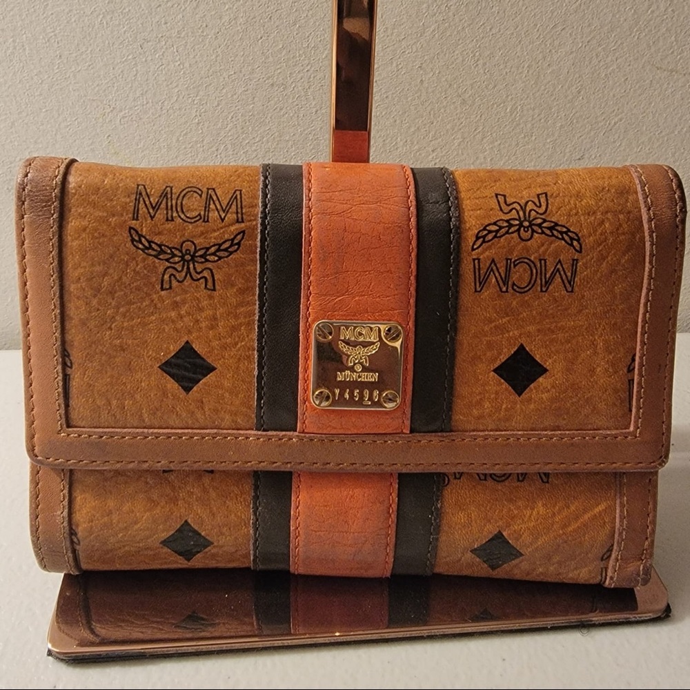 MCM Cognac Visetos Trifold  wallet